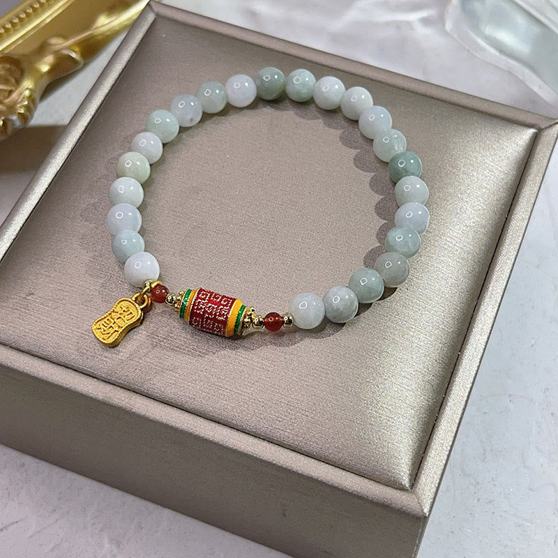 Fortune Jewel Tibetan Natural Jade Fu Character Prayer Wheel Prosperity Abundance Bracelet