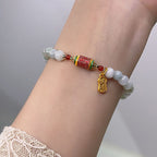 Fortune Jewel Tibetan Natural Jade Fu Character Prayer Wheel Prosperity Abundance Bracelet
