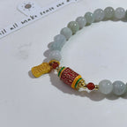 Fortune Jewel Tibetan Natural Jade Fu Character Prayer Wheel Prosperity Abundance Bracelet