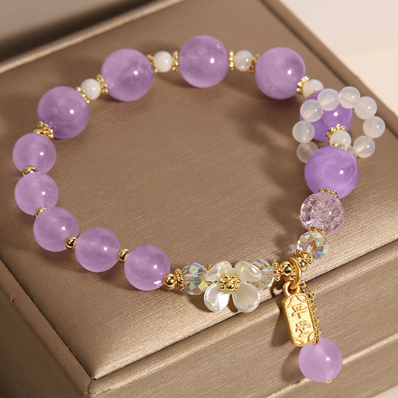 Fortune Jewel Natural Blue Crystal Amethyst Chalcedony Flower Healing Bracelet
