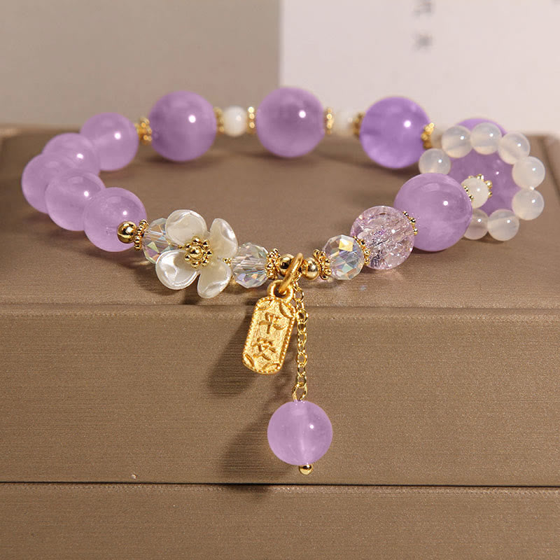 Fortune Jewel Natural Blue Crystal Amethyst Chalcedony Flower Healing Bracelet