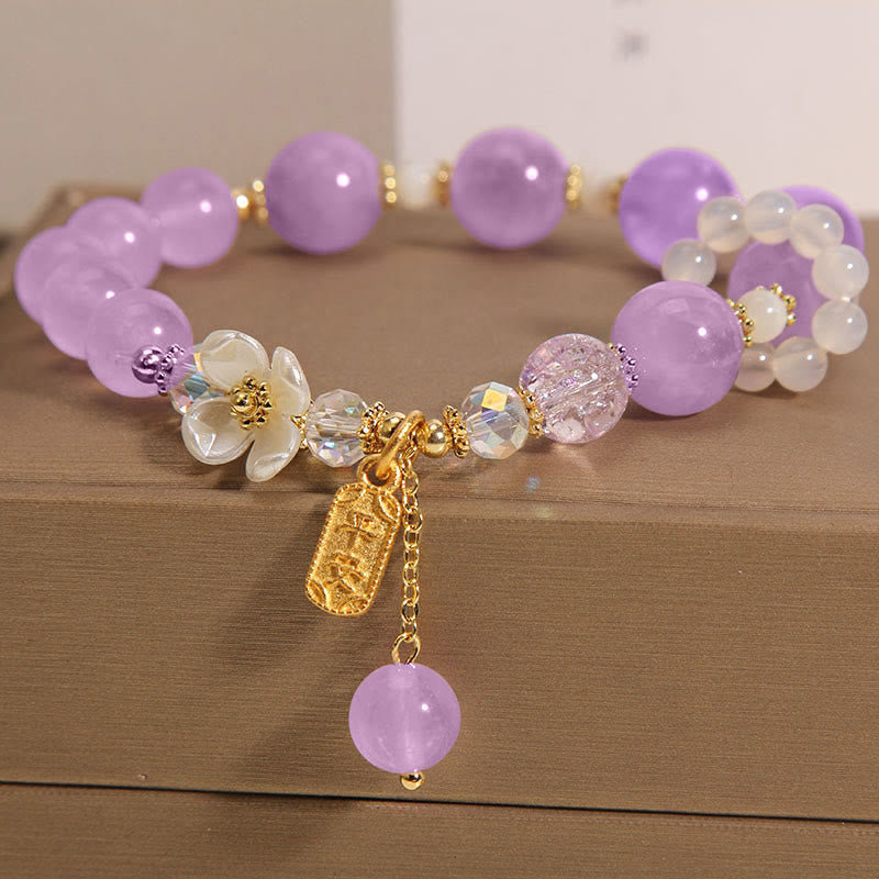 Fortune Jewel Natural Blue Crystal Amethyst Chalcedony Flower Healing Bracelet