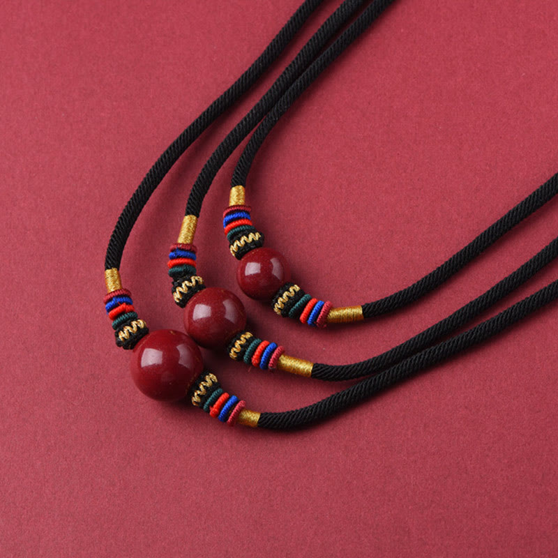 Fortune Jewel Cinnabar Lucky Bead Keep Away Evil Spirits Necklace Pendant