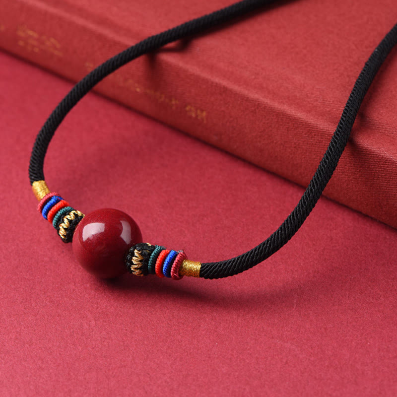 Fortune Jewel Cinnabar Lucky Bead Keep Away Evil Spirits Necklace Pendant