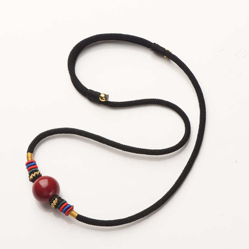 Fortune Jewel Cinnabar Lucky Bead Keep Away Evil Spirits Necklace Pendant