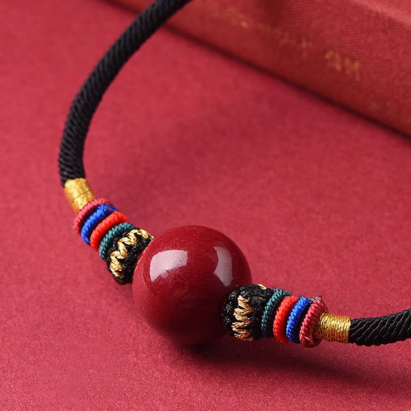 Fortune Jewel Cinnabar Lucky Bead Keep Away Evil Spirits Necklace Pendant