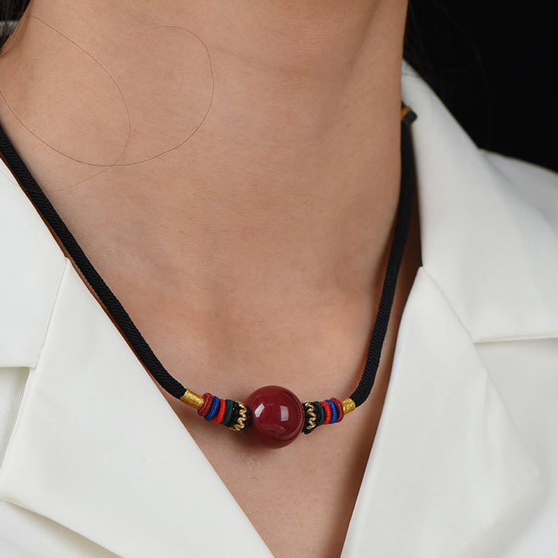 Fortune Jewel Cinnabar Lucky Bead Keep Away Evil Spirits Necklace Pendant