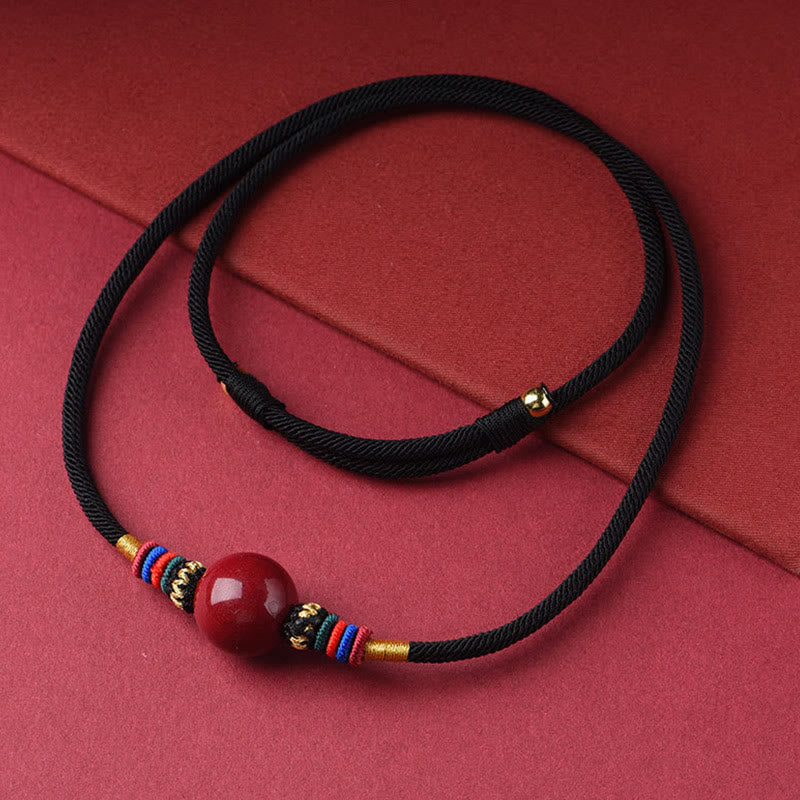 Fortune Jewel Cinnabar Lucky Bead Keep Away Evil Spirits Necklace Pendant
