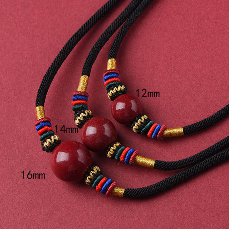 Fortune Jewel Cinnabar Lucky Bead Keep Away Evil Spirits Necklace Pendant