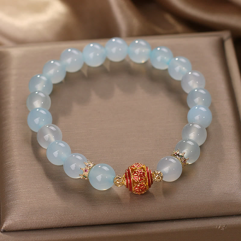 Fortune Jewel Natural Aquamarine Flower Bead Healing Bracelet