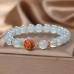 Fortune Jewel Natural Aquamarine Flower Bead Healing Bracelet