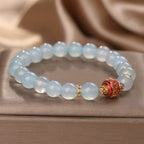 Fortune Jewel Natural Aquamarine Flower Bead Healing Bracelet