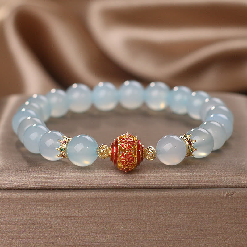 Fortune Jewel Natural Aquamarine Flower Bead Healing Bracelet