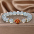 Fortune Jewel Natural Aquamarine Flower Bead Healing Bracelet