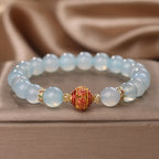 Fortune Jewel Natural Aquamarine Flower Bead Healing Bracelet