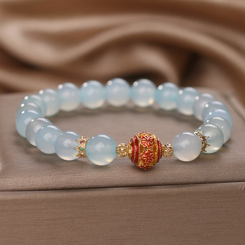 Fortune Jewel Natural Aquamarine Flower Bead Healing Bracelet