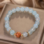 Fortune Jewel Natural Aquamarine Flower Bead Healing Bracelet