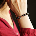 Fortune Jewel Natural Black Obsidian Cinnabar Lotus Charm Strength Fulfillment Bracelet