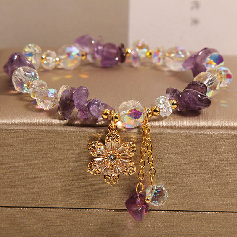 Fortune Jewel Amethyst Citrine White Crystal Zircon Flower Spiritual Healing Bracelet
