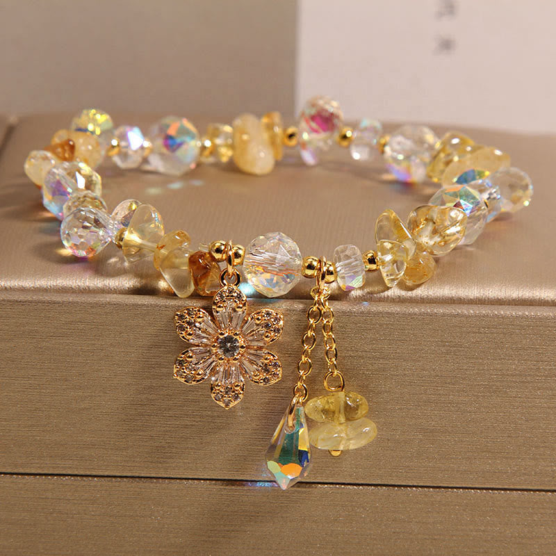 Fortune Jewel Amethyst Citrine White Crystal Zircon Flower Spiritual Healing Bracelet