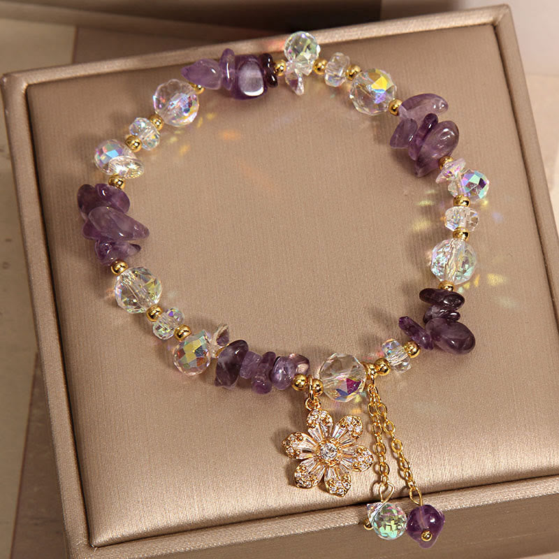 Fortune Jewel Amethyst Citrine White Crystal Zircon Flower Spiritual Healing Bracelet
