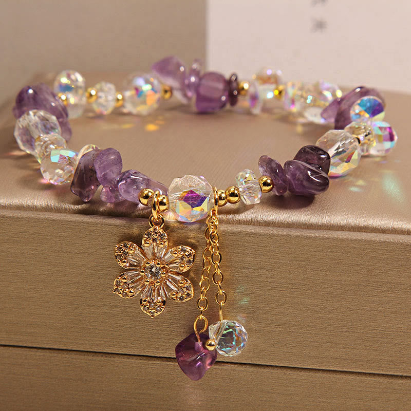 Fortune Jewel Amethyst Citrine White Crystal Zircon Flower Spiritual Healing Bracelet