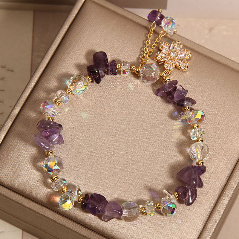 Fortune Jewel Amethyst Citrine White Crystal Zircon Flower Spiritual Healing Bracelet