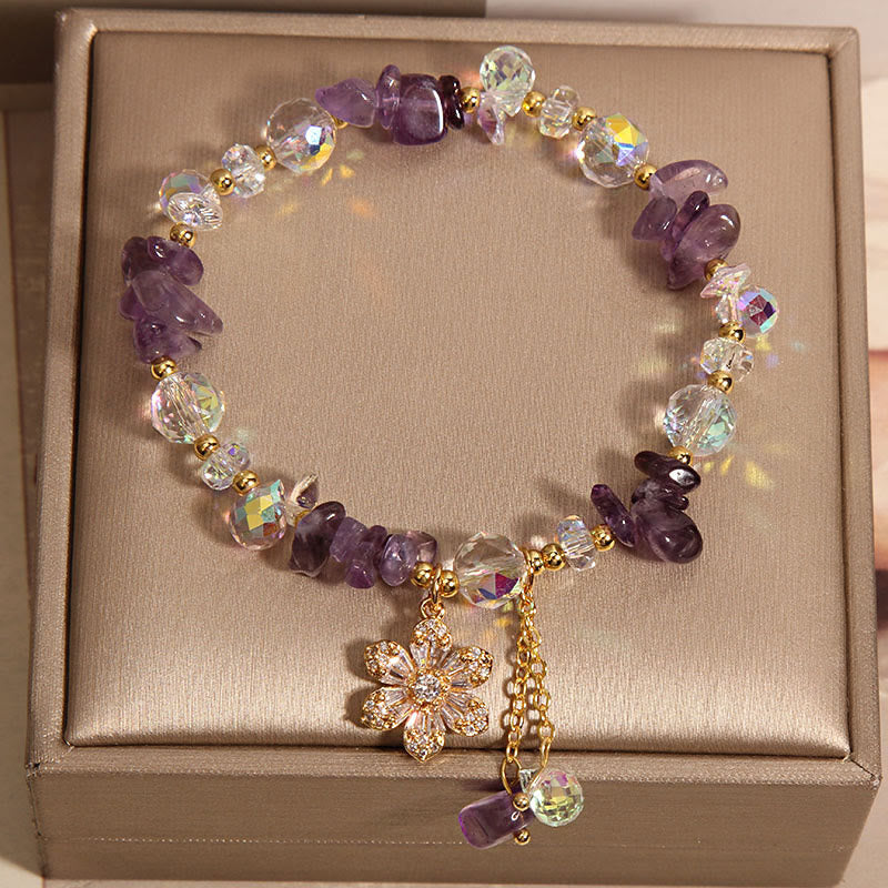 Fortune Jewel Amethyst Citrine White Crystal Zircon Flower Spiritual Healing Bracelet