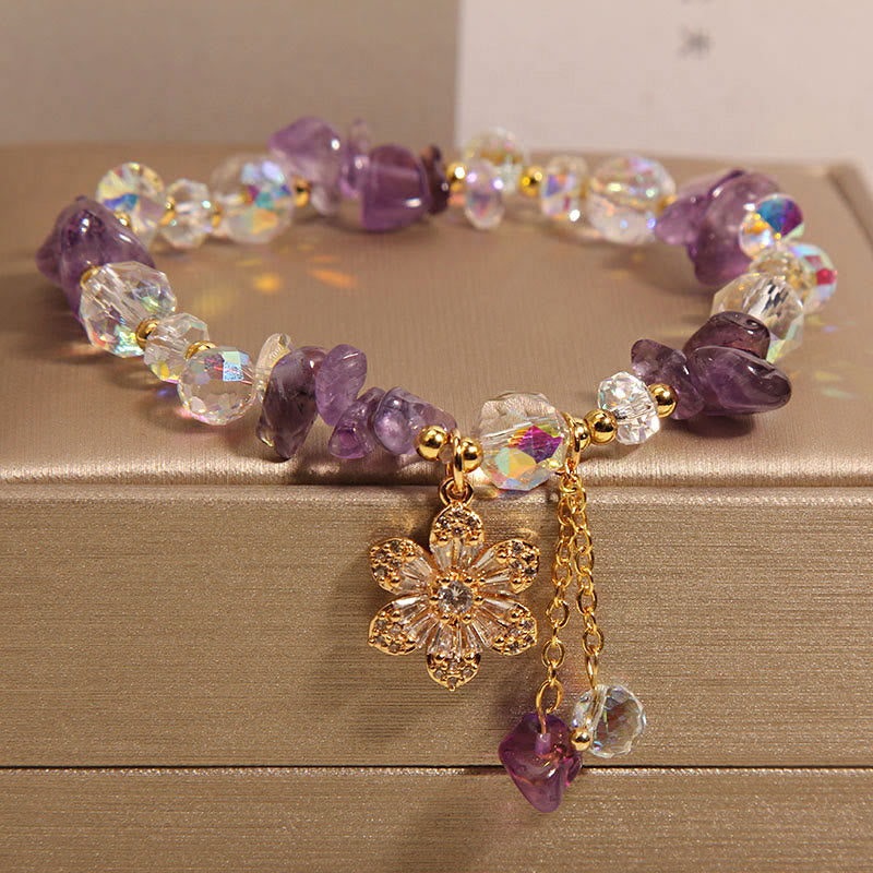 Fortune Jewel Amethyst Citrine White Crystal Zircon Flower Spiritual Healing Bracelet