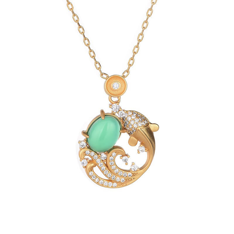 Fortune Jewel Green Chalcedony Koi Fish Strength Necklace Pendant
