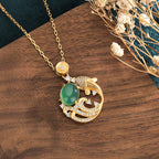 Fortune Jewel Green Chalcedony Koi Fish Strength Necklace Pendant
