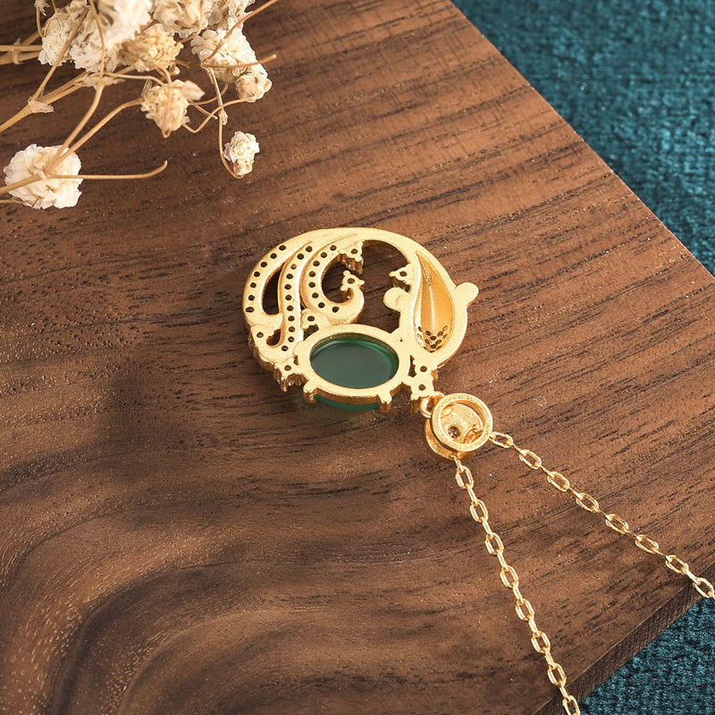 Fortune Jewel Green Chalcedony Koi Fish Strength Necklace Pendant