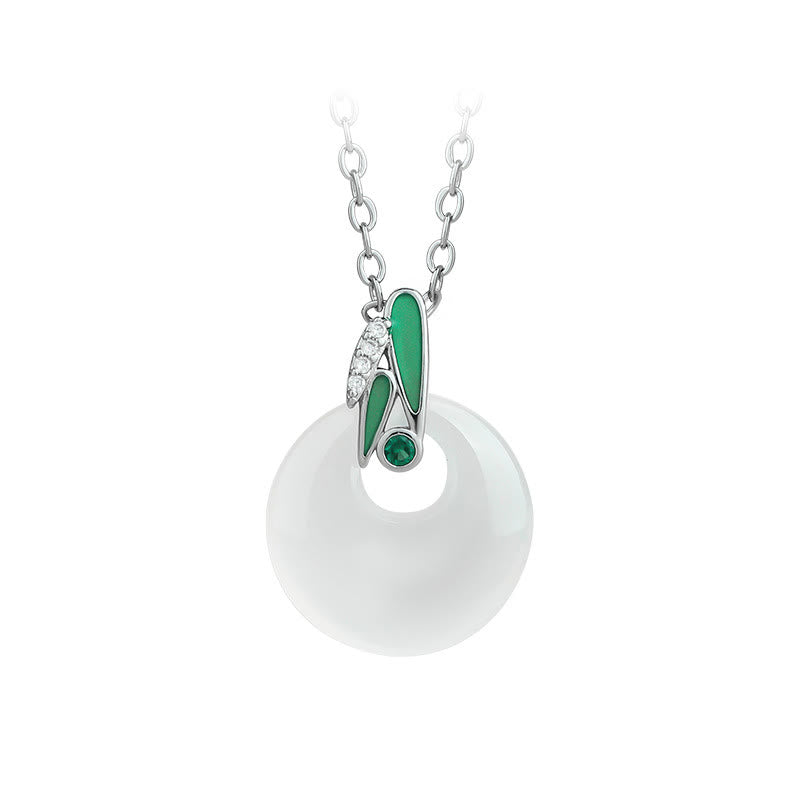 Fortune Jewel Natural Chalcedony Bamboo Leaf Peace Buckle Wealth Necklace Pendant