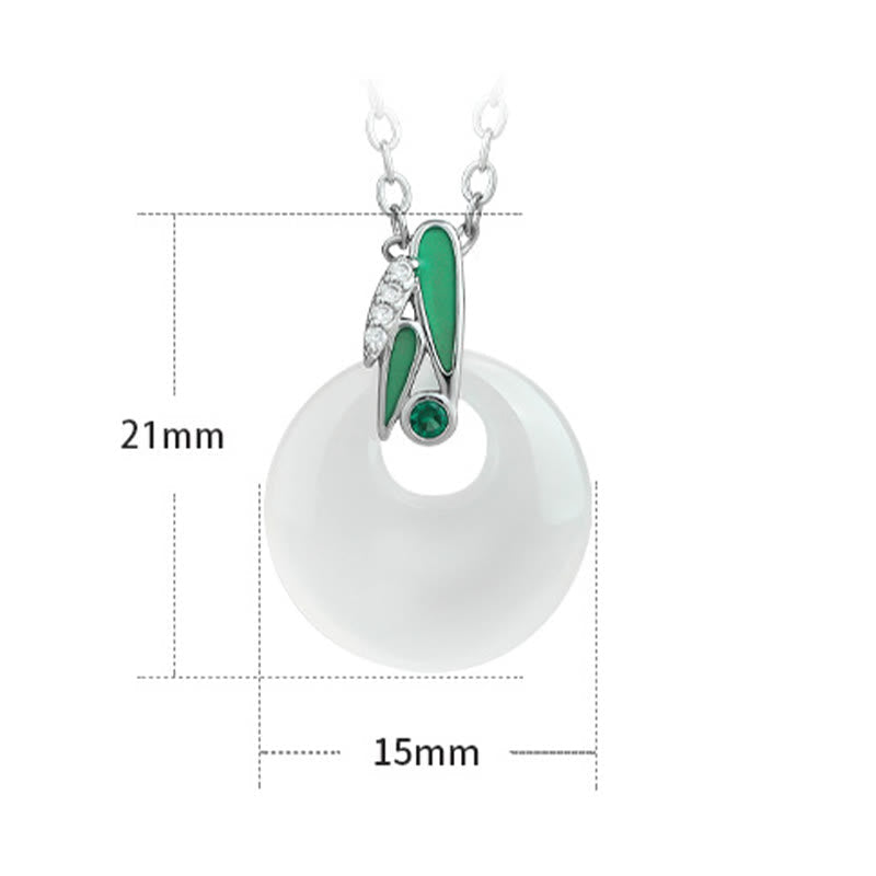 Fortune Jewel Natural Chalcedony Bamboo Leaf Peace Buckle Wealth Necklace Pendant
