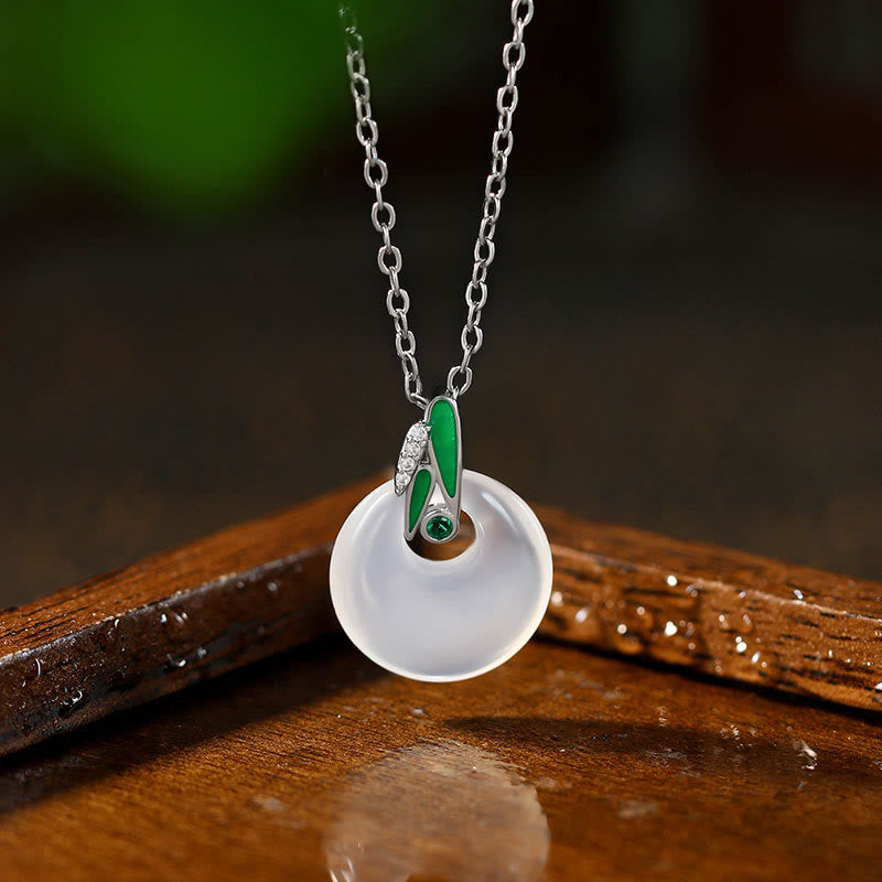 Fortune Jewel Natural Chalcedony Bamboo Leaf Peace Buckle Wealth Necklace Pendant