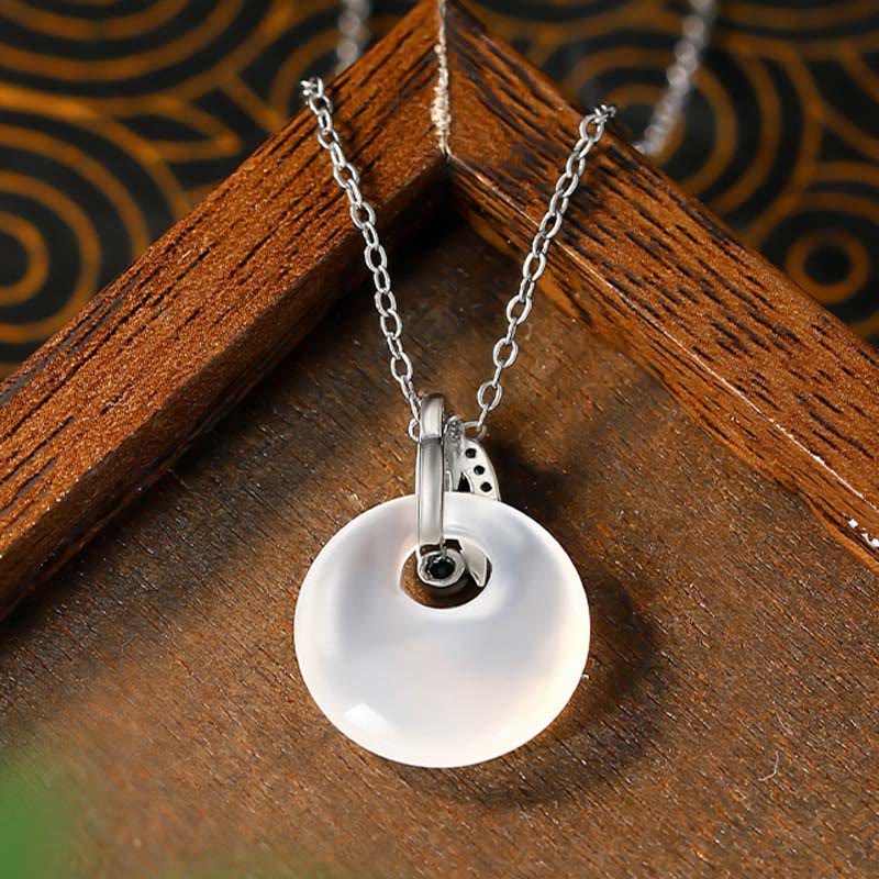 Fortune Jewel Natural Chalcedony Bamboo Leaf Peace Buckle Wealth Necklace Pendant