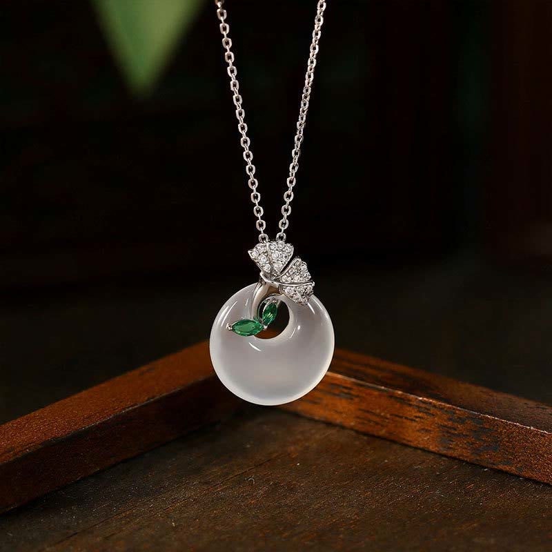 Fortune Jewel Natural Chalcedony Ginkgo Leaf Peace Buckle Harmony Necklace Pendant