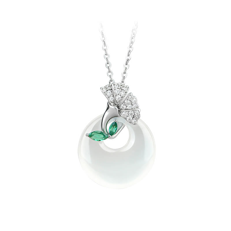 Fortune Jewel Natural Chalcedony Ginkgo Leaf Peace Buckle Harmony Necklace Pendant
