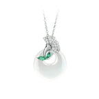 Fortune Jewel Natural Chalcedony Ginkgo Leaf Peace Buckle Harmony Necklace Pendant