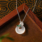 Fortune Jewel Natural Chalcedony Ginkgo Leaf Peace Buckle Harmony Necklace Pendant
