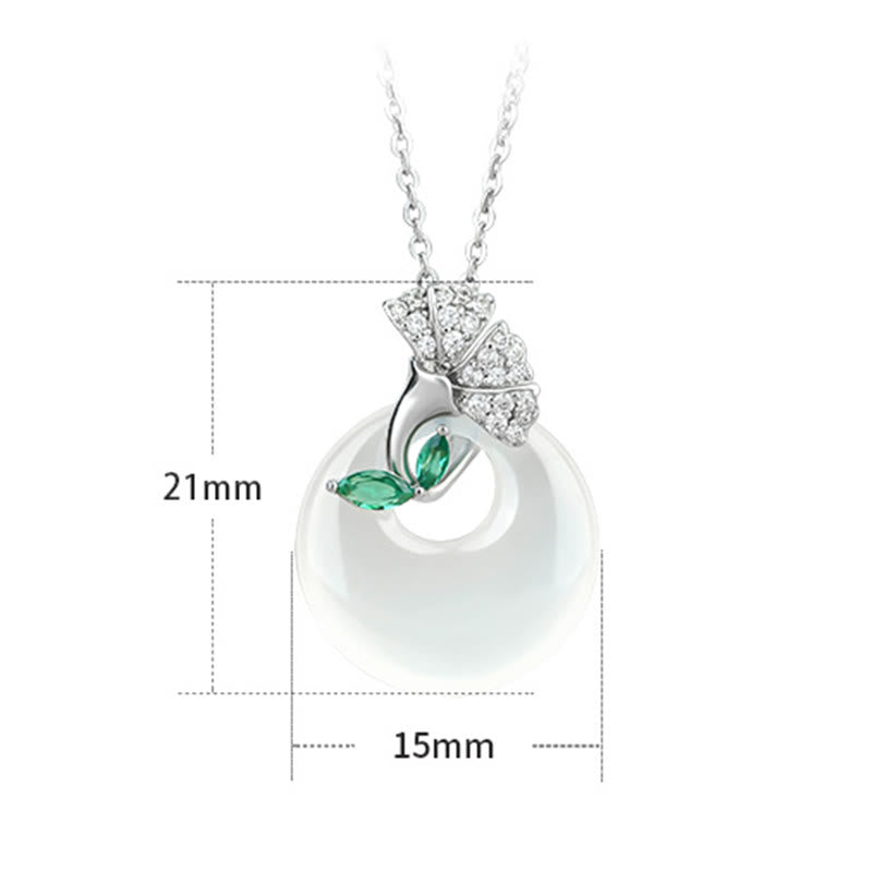 Fortune Jewel Natural Chalcedony Ginkgo Leaf Peace Buckle Harmony Necklace Pendant