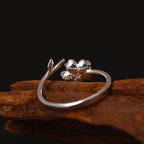 Fortune Jewel 925 Sterling Silver Cherry Blossom Sakura Flower Blessing Adjustable Ring