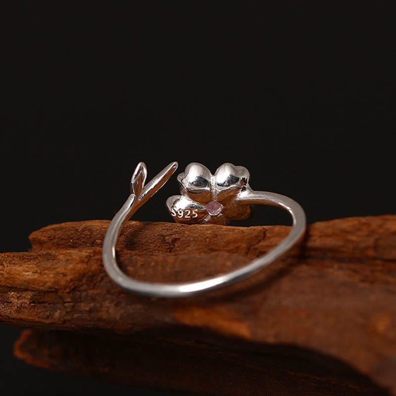 Fortune Jewel 925 Sterling Silver Cherry Blossom Sakura Flower Blessing Adjustable Ring