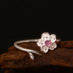 Fortune Jewel 925 Sterling Silver Cherry Blossom Sakura Flower Blessing Adjustable Ring