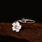 Fortune Jewel 925 Sterling Silver Cherry Blossom Sakura Flower Blessing Adjustable Ring