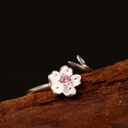 Fortune Jewel 925 Sterling Silver Cherry Blossom Sakura Flower Blessing Adjustable Ring