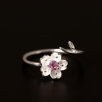 Fortune Jewel 925 Sterling Silver Cherry Blossom Sakura Flower Blessing Adjustable Ring