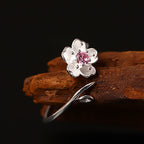 Fortune Jewel 925 Sterling Silver Cherry Blossom Sakura Flower Blessing Adjustable Ring