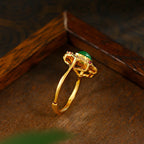 Fortune Jewel Green Chalcedony Hollow Pattern Strength Adjustable Ring