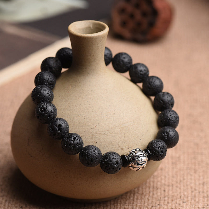 Fortune Jewel Lava Rock Beads White Copper PiXiu Wealth Bracelet